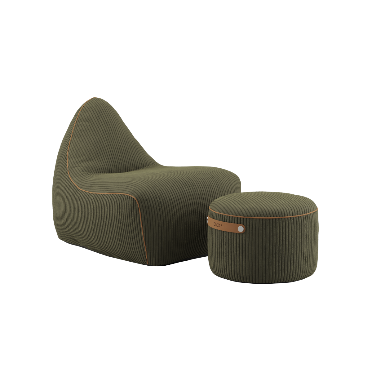 SET Beanbag & Pouf - Cord - Olive