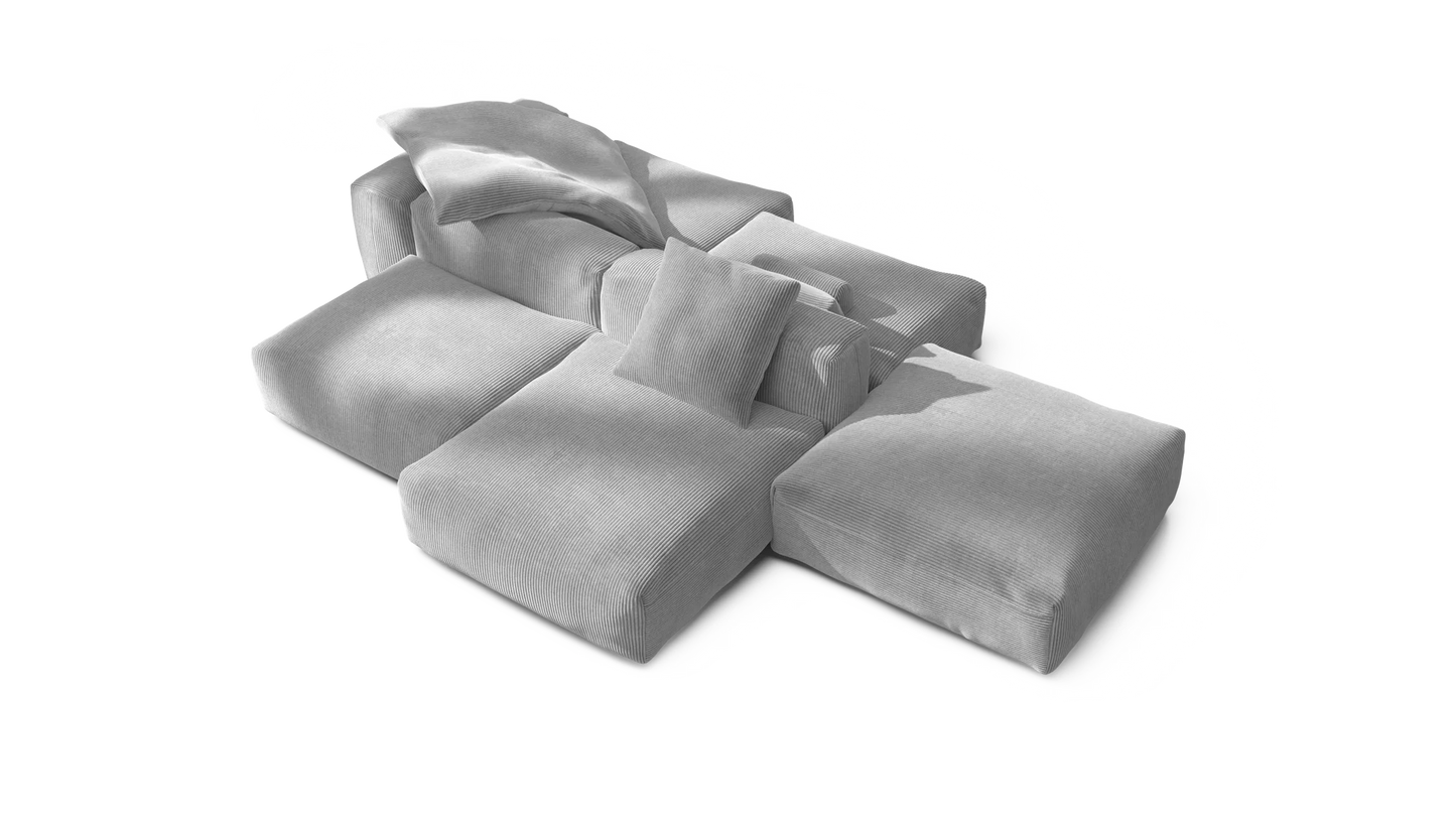 Sofa Set 09 - Cord Velour - light grey